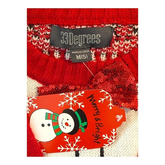 Kids Christmas Sweater‎ Cardigan with Sequin Bow 33Degrees Red Fair Isle M(5) - Picture 3 of 5